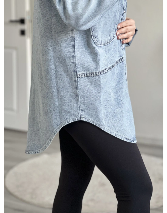 PARÇALI YIKAMALI UZUN KOT GÖMLEK