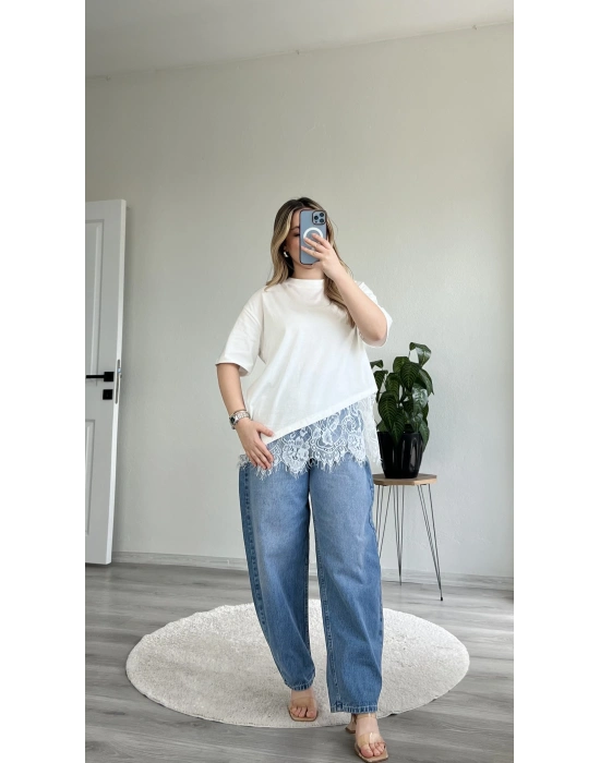 TİŞÖRT - ETEK UCU DANTELLİ