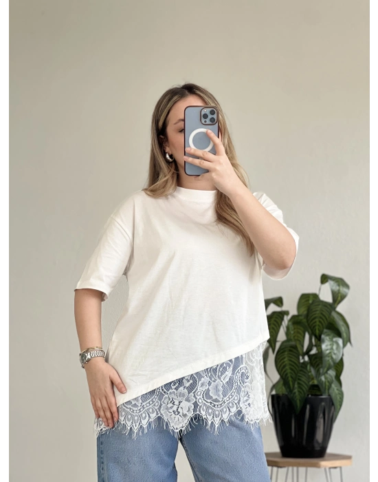 TİŞÖRT - ETEK UCU DANTELLİ