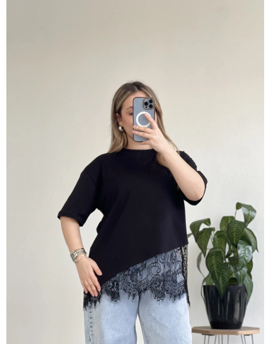 TİŞÖRT - ETEK UCU DANTELLİ