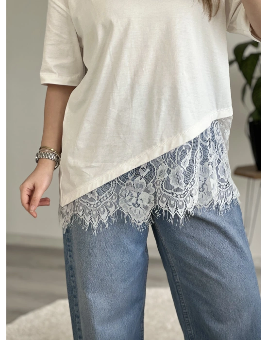 TİŞÖRT - ETEK UCU DANTELLİ