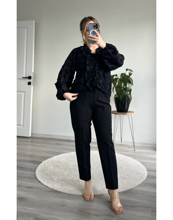 FIRFIR DETAYLI PAMUKLU ŞİFON BLUZ