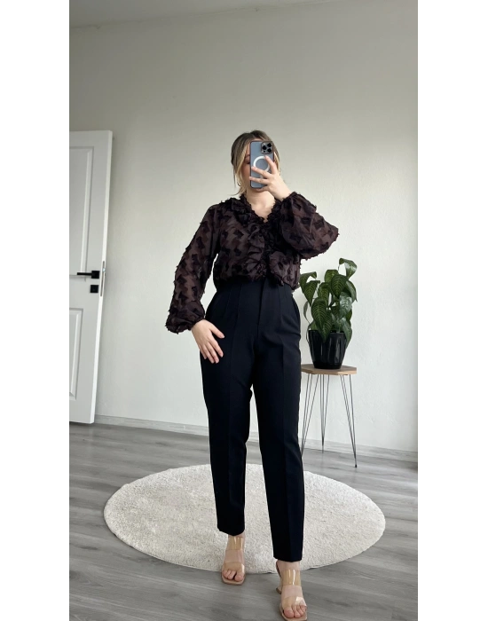 FIRFIR DETAYLI PAMUKLU ŞİFON BLUZ