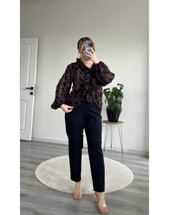 FIRFIR DETAYLI PAMUKLU ŞİFON BLUZ