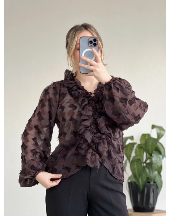 FIRFIR DETAYLI PAMUKLU ŞİFON BLUZ