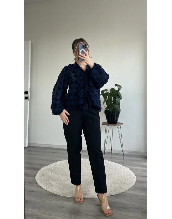 FIRFIR DETAYLI PAMUKLU ŞİFON BLUZ