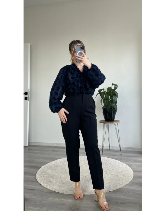 FIRFIR DETAYLI PAMUKLU ŞİFON BLUZ