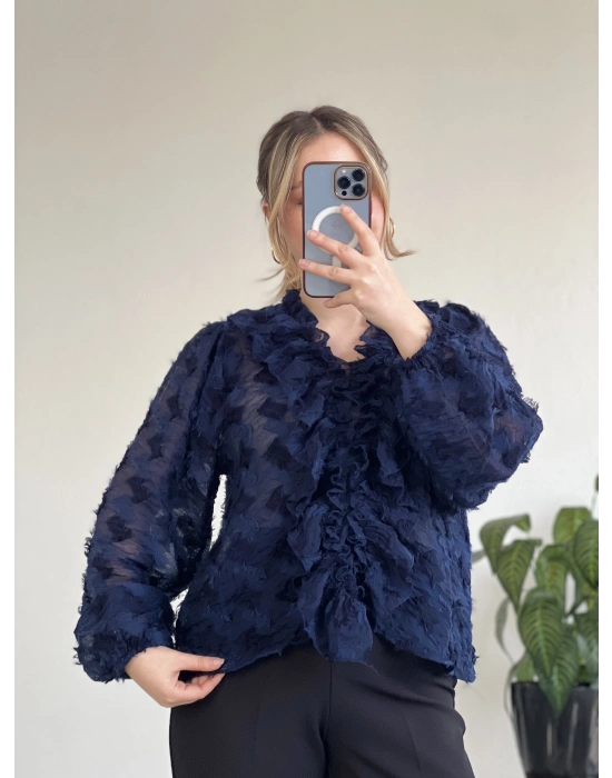 FIRFIR DETAYLI PAMUKLU ŞİFON BLUZ