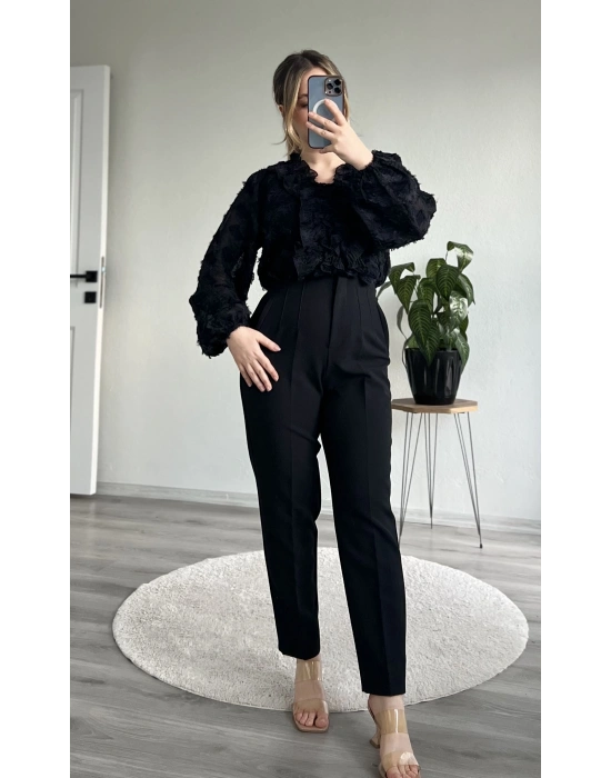 FIRFIR DETAYLI PAMUKLU ŞİFON BLUZ