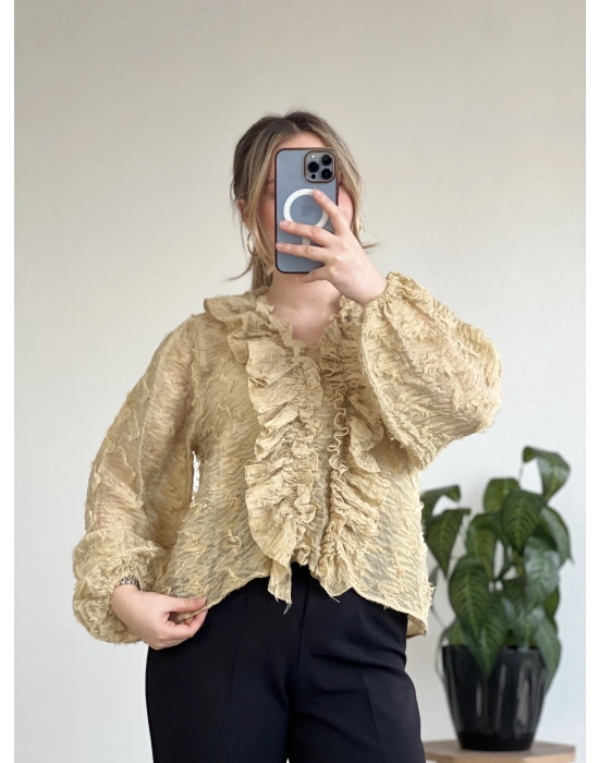 FIRFIR DETAYLI PAMUKLU ŞİFON BLUZ