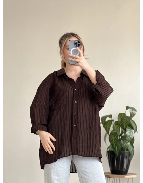 ÇİZGİLİ TRANSPARAN GÖMLEK