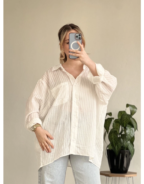 ÇİZGİLİ TRANSPARAN GÖMLEK