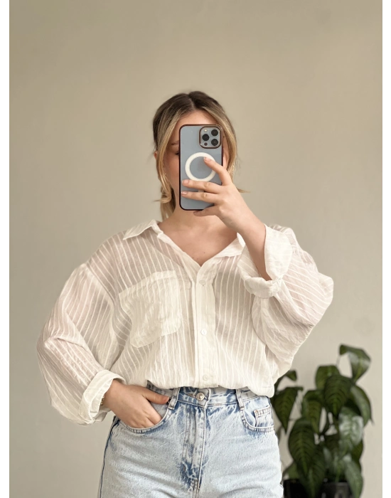 ÇİZGİLİ TRANSPARAN GÖMLEK