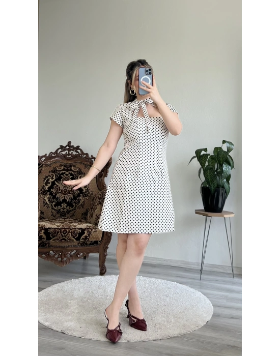 FİYONK BAĞLAMALI PUANTİYELİ ELBİSE