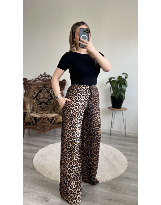 LEOPAR DESEN SATEN BOL PAÇA PANTOLON