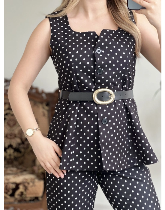 PUANTİYELİ YELEKLİ TAKIM-KEMERLİ