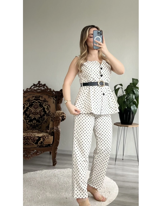 PUANTİYELİ YELEKLİ TAKIM-KEMERLİ