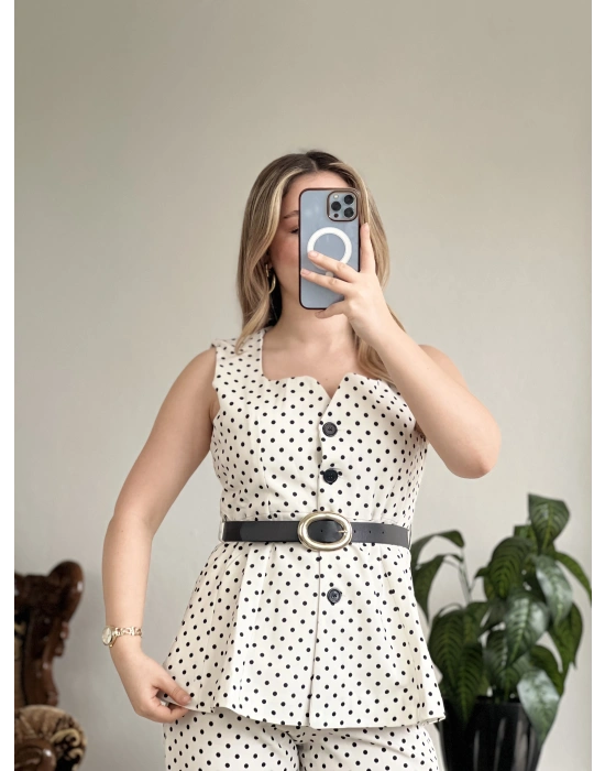 PUANTİYELİ YELEKLİ TAKIM-KEMERLİ