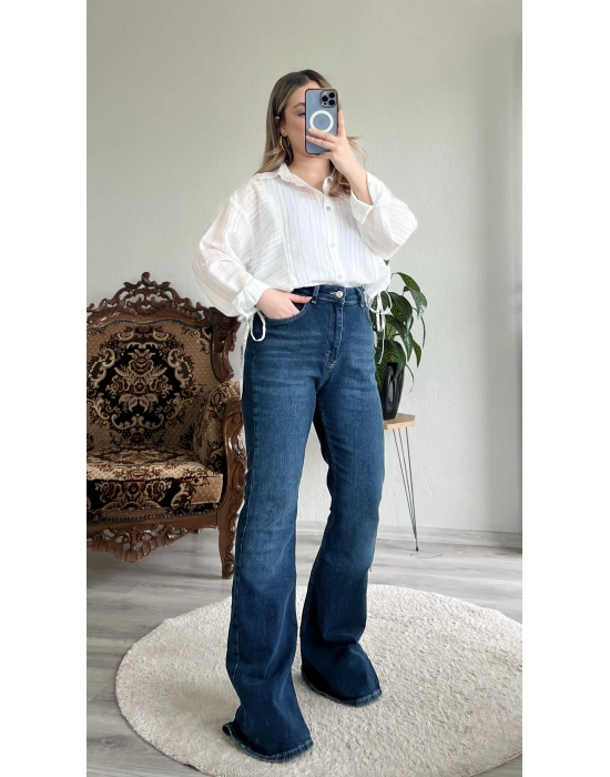 ÇİZGİLİ YANDAN BÜZGÜLÜ GÖMLEK