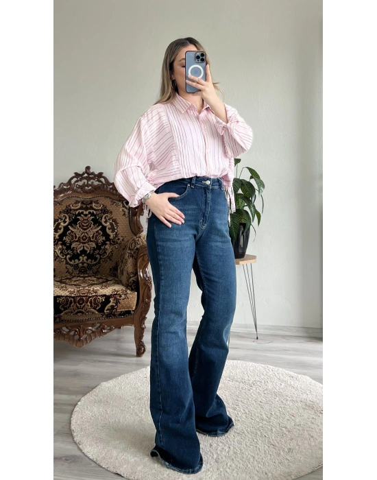 ÇİZGİLİ YANDAN BÜZGÜLÜ GÖMLEK