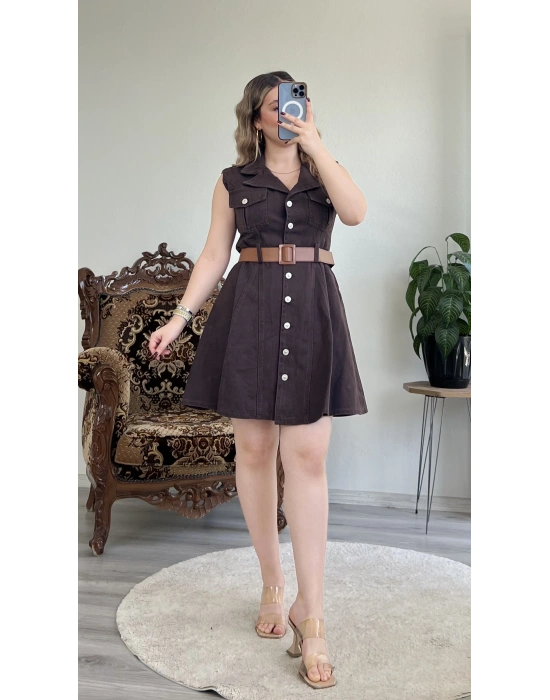 SIFIR KOL DÜĞMELİ ELBİSE