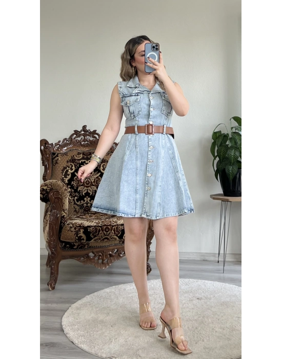 SIFIR KOL DÜĞMELİ ELBİSE