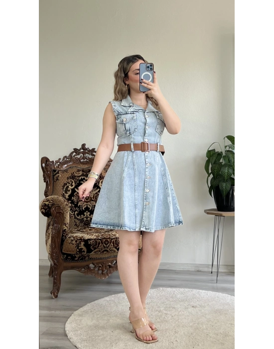 SIFIR KOL DÜĞMELİ ELBİSE
