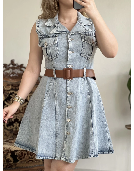 SIFIR KOL DÜĞMELİ ELBİSE
