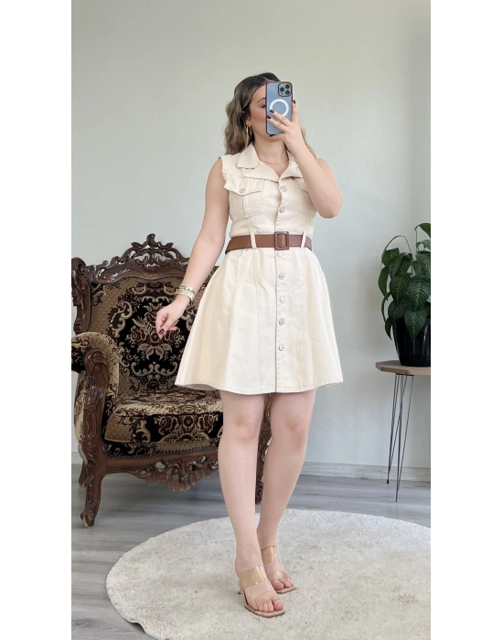 SIFIR KOL DÜĞMELİ ELBİSE