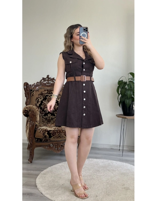 SIFIR KOL DÜĞMELİ ELBİSE