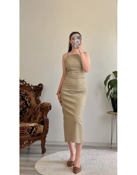 DİLVİN BÜZGÜLÜ MİDİ ELBİSE