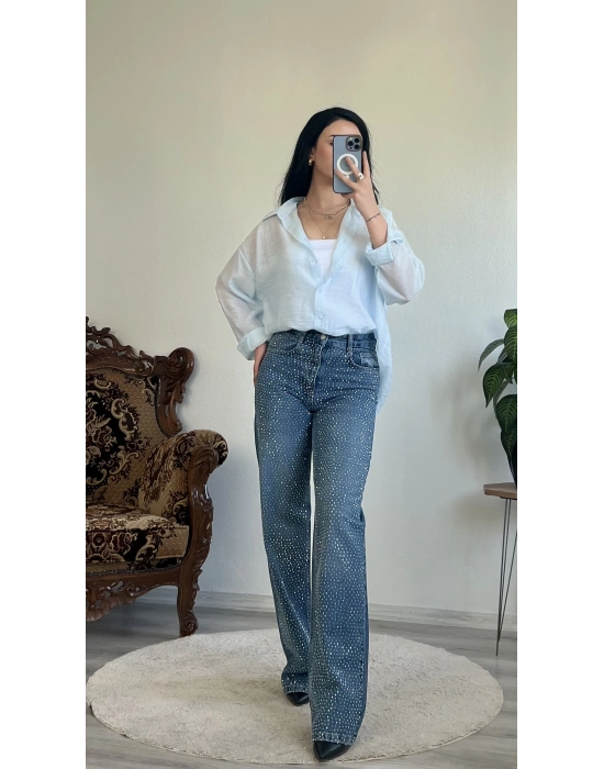 TAŞLI WİDE LEG JEAN