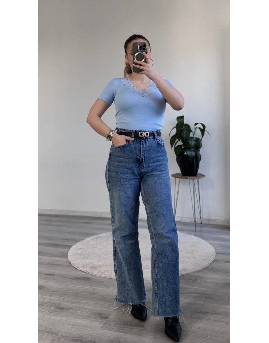 V YAKA DANTEL DETAY YARIM KOL BODY