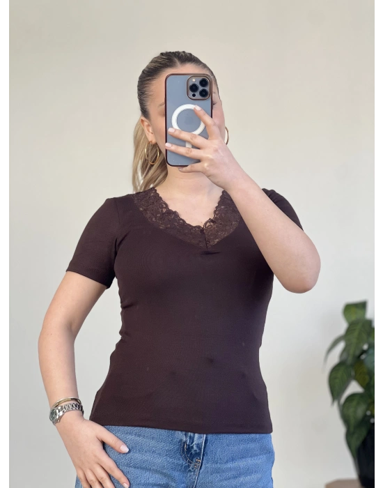 V YAKA DANTEL DETAY YARIM KOL BODY