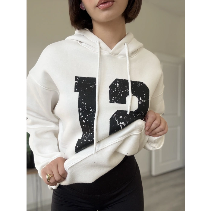 12 BASKI KAPÜŞONLU ÜÇ İPLİK SWEATSHİRT