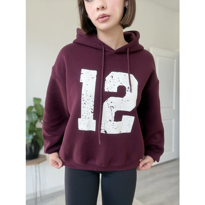12 BASKI KAPÜŞONLU ÜÇ İPLİK SWEATSHİRT