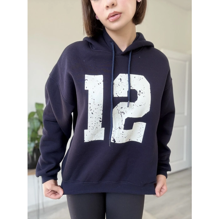 12 BASKI KAPÜŞONLU ÜÇ İPLİK SWEATSHİRT