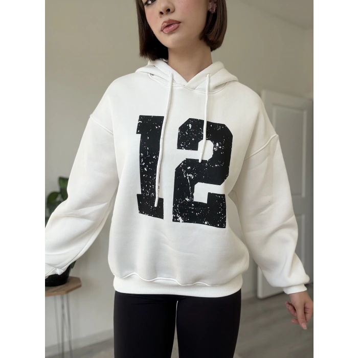 12 BASKI KAPÜŞONLU ÜÇ İPLİK SWEATSHİRT