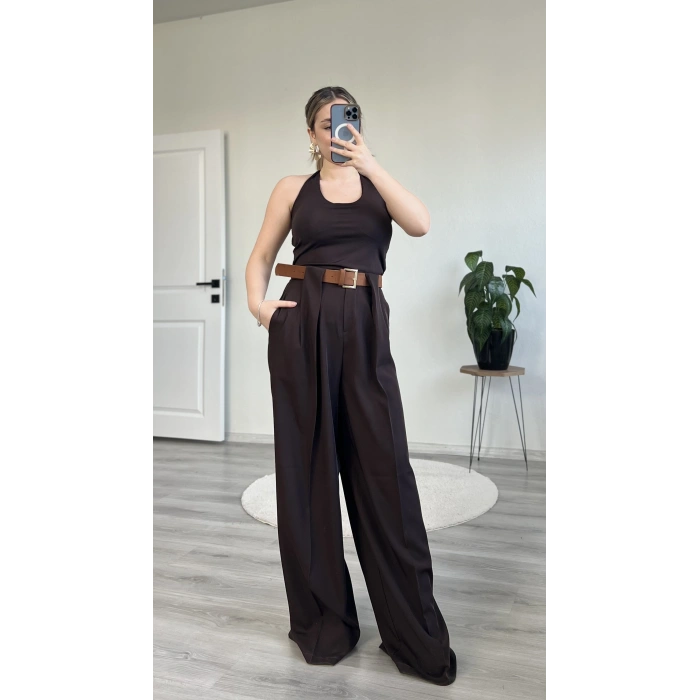 SÜET KEMERLİ TASARIM PANTOLON