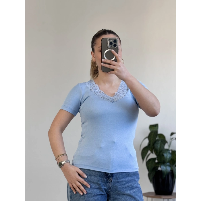 V YAKA DANTEL DETAY YARIM KOL BODY