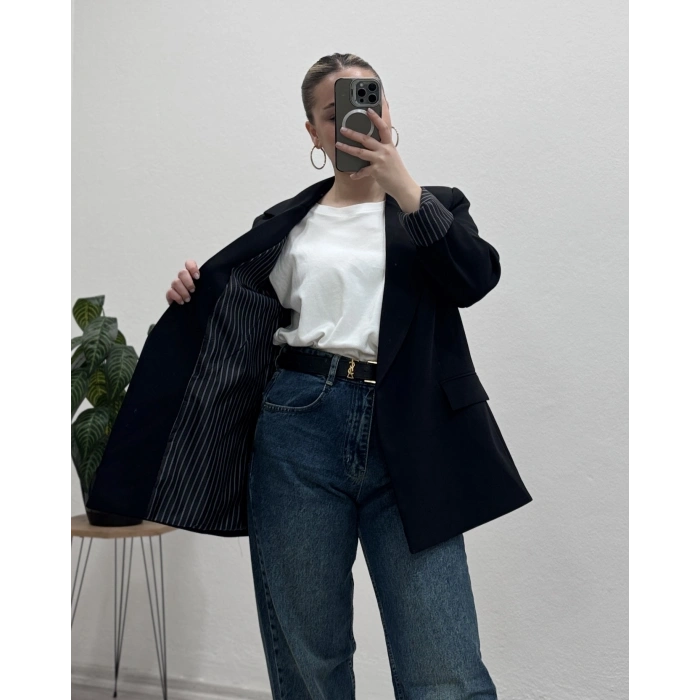 BLAZER CEKET ÇİZGİLİ ASTARLI