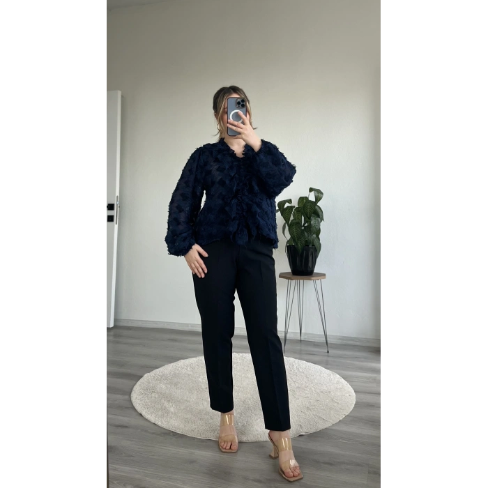 FIRFIR DETAYLI PAMUKLU ŞİFON BLUZ