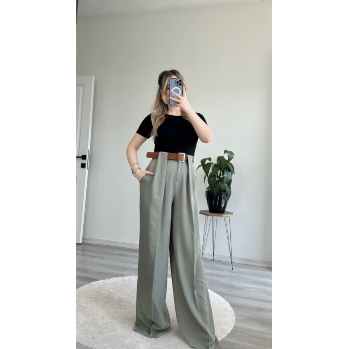 SÜET KEMERLİ TASARIM PANTOLON