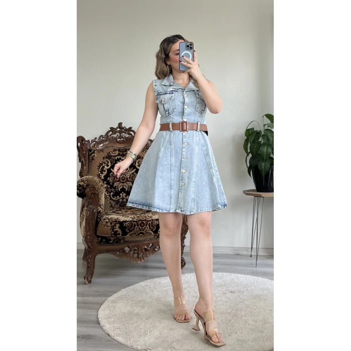 SIFIR KOL DÜĞMELİ ELBİSE