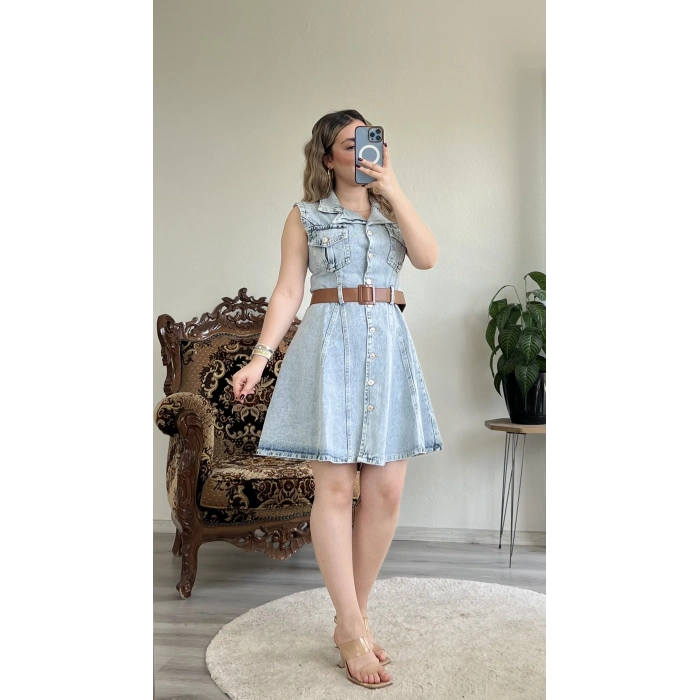 SIFIR KOL DÜĞMELİ ELBİSE