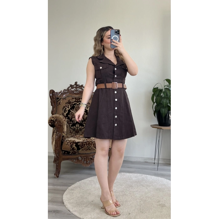 SIFIR KOL DÜĞMELİ ELBİSE