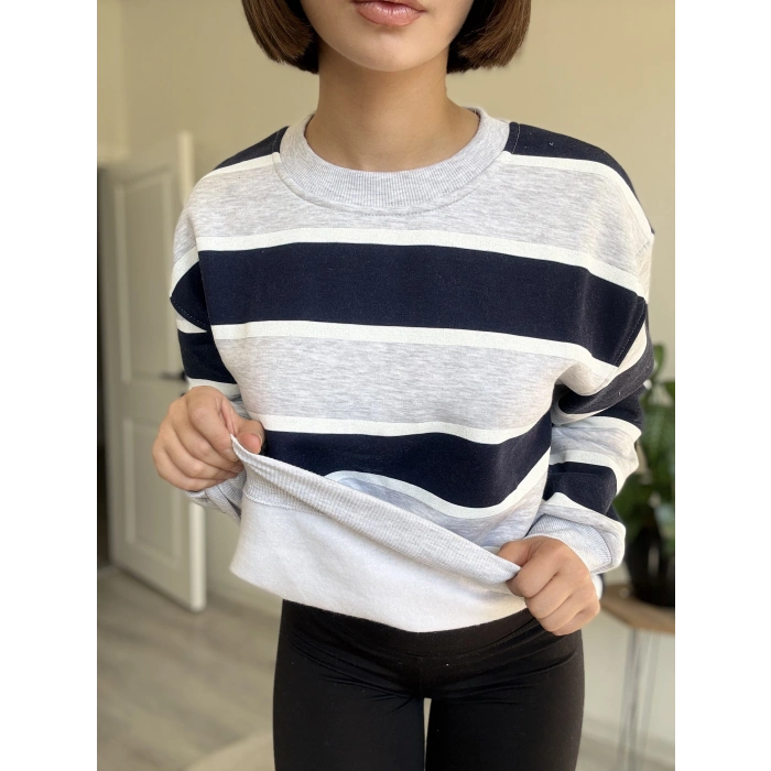 ÜÇ İPLİK KALIN ÇİZGİLİ SWEATSHIRT