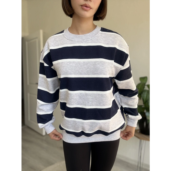 ÜÇ İPLİK KALIN ÇİZGİLİ SWEATSHIRT