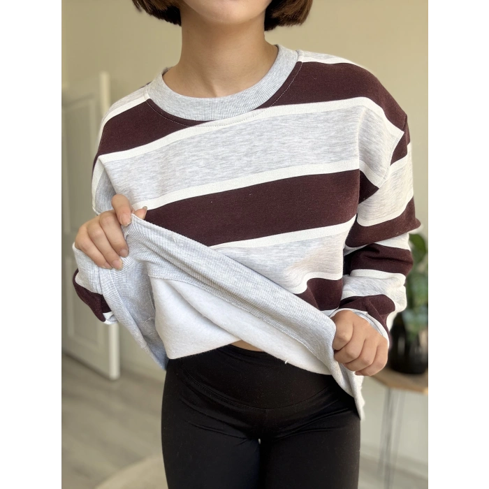 ÜÇ İPLİK KALIN ÇİZGİLİ SWEATSHIRT