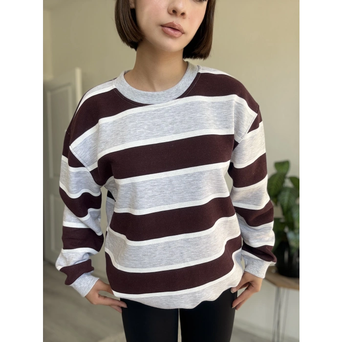 ÜÇ İPLİK KALIN ÇİZGİLİ SWEATSHIRT